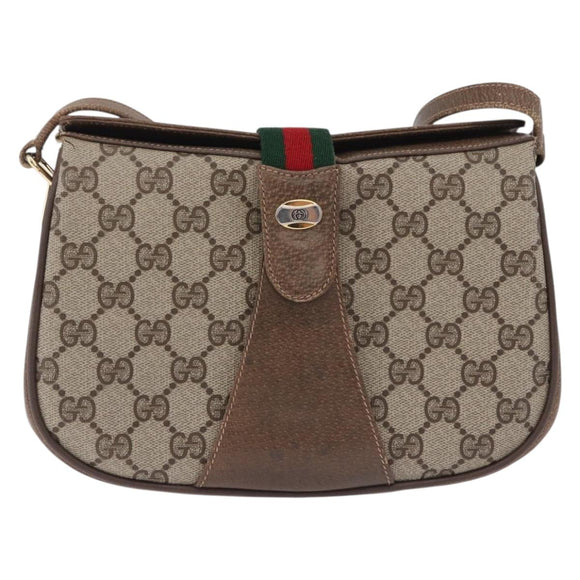 GUCCI GG Supreme Web Sherry Line Shoulder Bag PVC Beige 72 02 024 Auth 200181