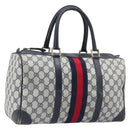 GUCCI GG Supreme Boston Bag PVC Leather Navy Gold Tone Auth 200182-1