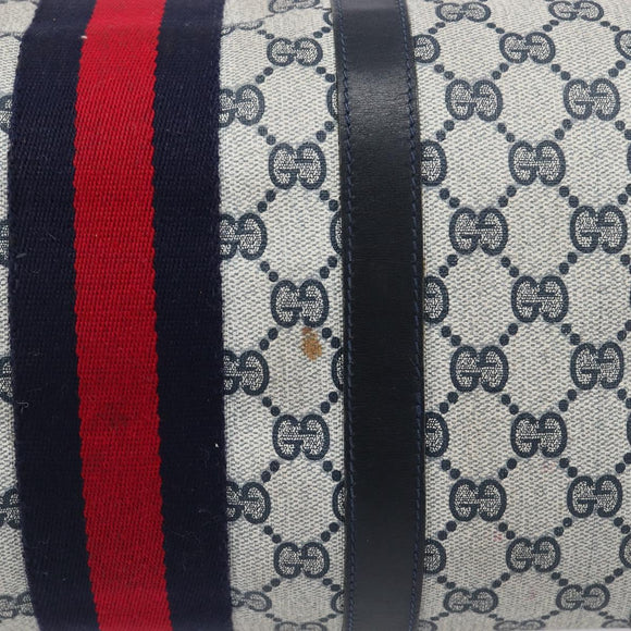 GUCCI GG Supreme Boston Bag PVC Leather Navy Gold Tone Auth 200182