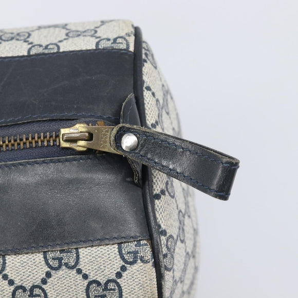 GUCCI GG Supreme Boston Bag PVC Leather Navy Gold Tone Auth 200182