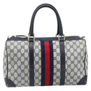 GUCCI GG Supreme Boston Bag PVC Leather Navy Gold Tone Auth 200182-13