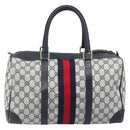 GUCCI GG Supreme Boston Bag PVC Leather Navy Gold Tone Auth 200182-2