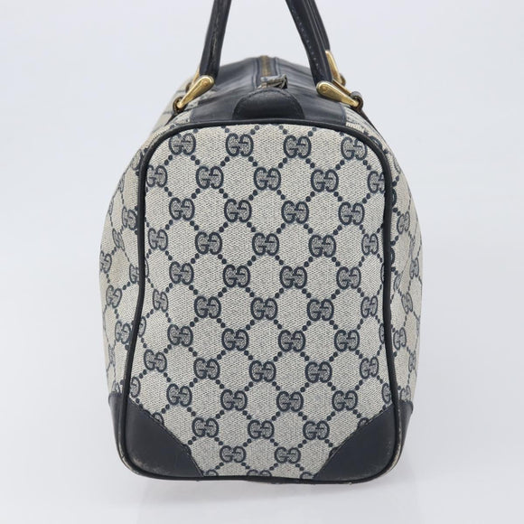 GUCCI GG Supreme Boston Bag PVC Leather Navy Gold Tone Auth 200182