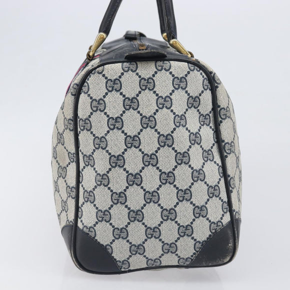 GUCCI GG Supreme Boston Bag PVC Leather Navy Gold Tone Auth 200182