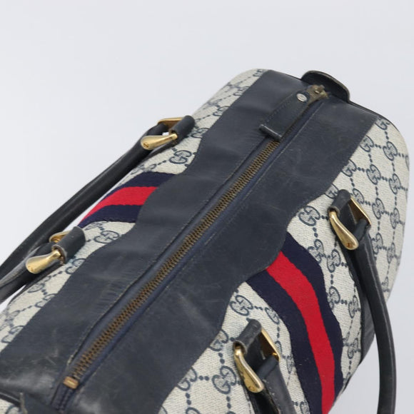 GUCCI GG Supreme Boston Bag PVC Leather Navy Gold Tone Auth 200182