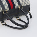 GUCCI GG Supreme Boston Bag PVC Leather Navy Gold Tone Auth 200182-8