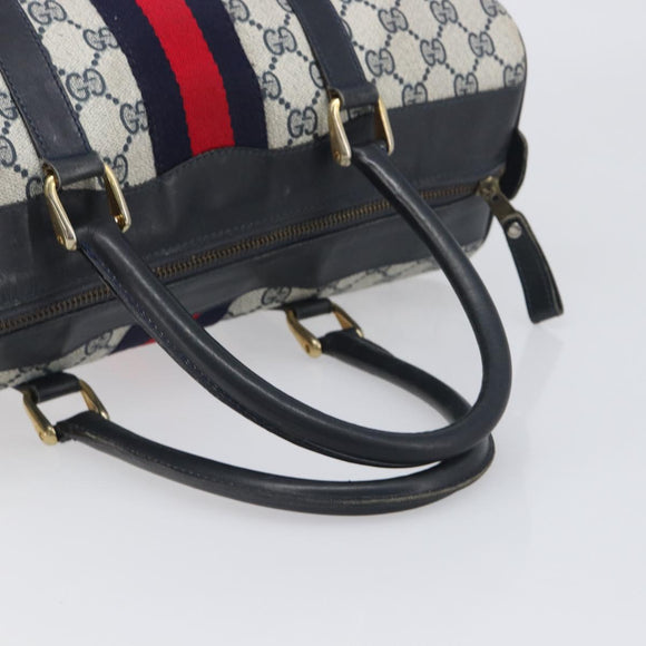 GUCCI GG Supreme Boston Bag PVC Leather Navy Gold Tone Auth 200182