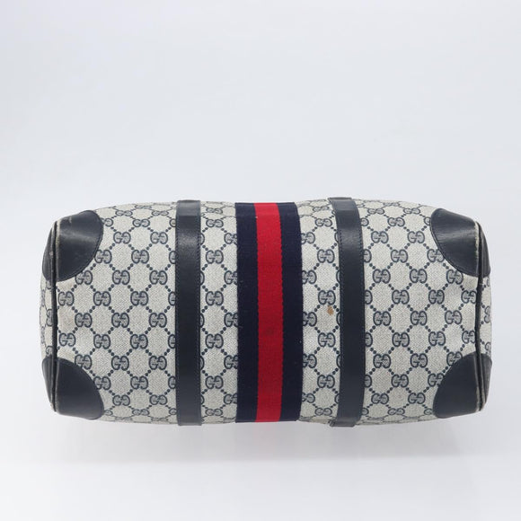 GUCCI GG Supreme Boston Bag PVC Leather Navy Gold Tone Auth 200182