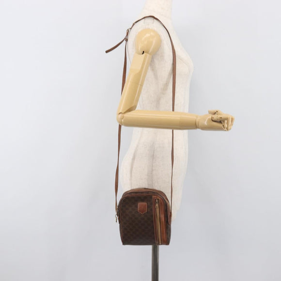 CELINE Macadam Shoulder Bag PVC Leather Brown Gold Tone Auth 200183