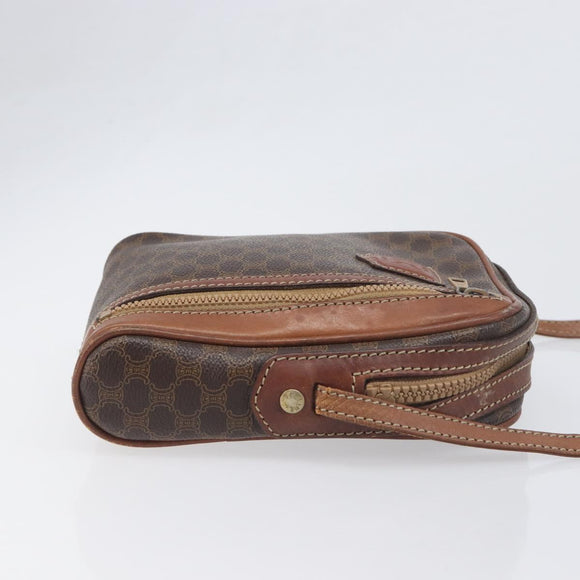 CELINE Macadam Shoulder Bag PVC Leather Brown Gold Tone Auth 200183