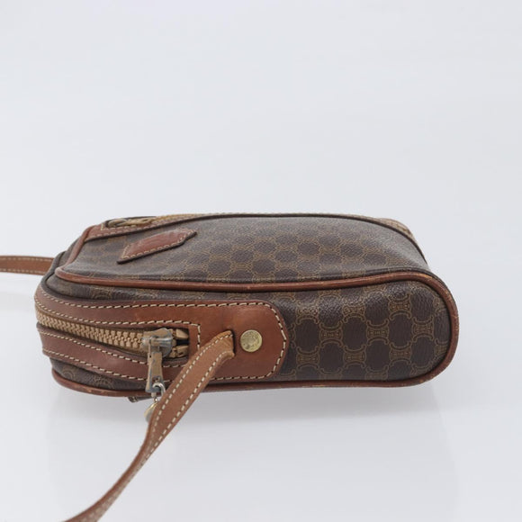 CELINE Macadam Shoulder Bag PVC Leather Brown Gold Tone Auth 200183