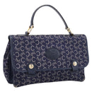 CELINE C Saluki Hand Bag Canvas Navy Gold Tone Auth 200184-1