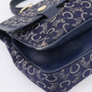 CELINE C Saluki Hand Bag Canvas Navy Gold Tone Auth 200184-14