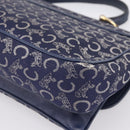CELINE C Saluki Hand Bag Canvas Navy Gold Tone Auth 200184-15
