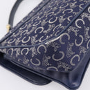 CELINE C Saluki Hand Bag Canvas Navy Gold Tone Auth 200184-16
