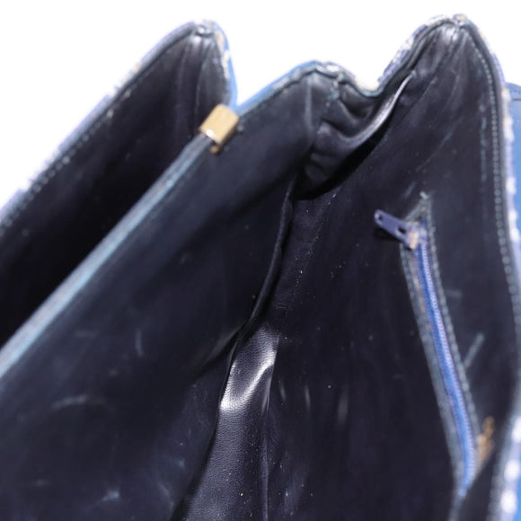 CELINE C Saluki Hand Bag Canvas Navy Gold Tone Auth 200184