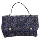 CELINE C Saluki Hand Bag Canvas Navy Gold Tone Auth 200184-13