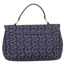 CELINE C Saluki Hand Bag Canvas Navy Gold Tone Auth 200184-2