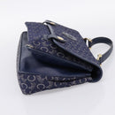 CELINE C Saluki Hand Bag Canvas Navy Gold Tone Auth 200184-4