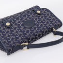 CELINE C Saluki Hand Bag Canvas Navy Gold Tone Auth 200184-6