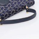 CELINE C Saluki Hand Bag Canvas Navy Gold Tone Auth 200184-7