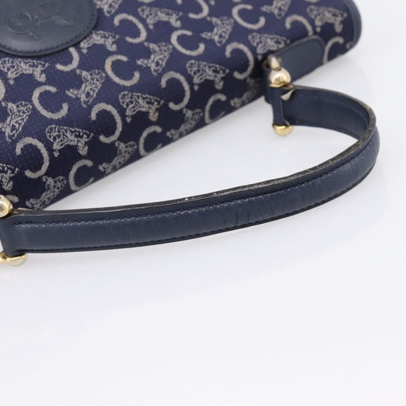 CELINE C Saluki Hand Bag Canvas Navy Gold Tone Auth 200184