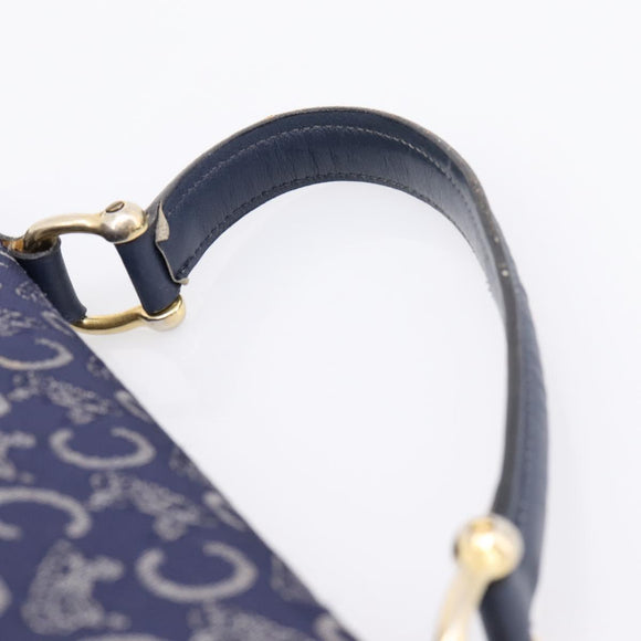 CELINE C Saluki Hand Bag Canvas Navy Gold Tone Auth 200184