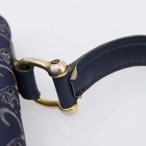 CELINE C Saluki Hand Bag Canvas Navy Gold Tone Auth 200184