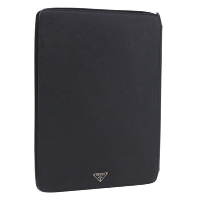 PRADA Binder Case Saffiano Black Silver Auth 200201