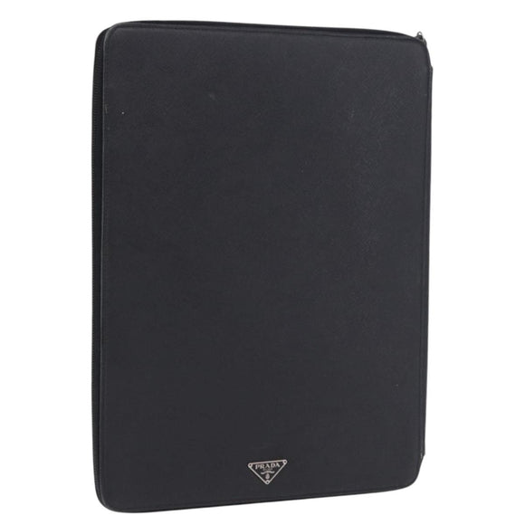 PRADA Binder Case Saffiano Black Silver Auth 200201