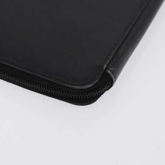PRADA Binder Case Saffiano Black Silver Auth 200201
