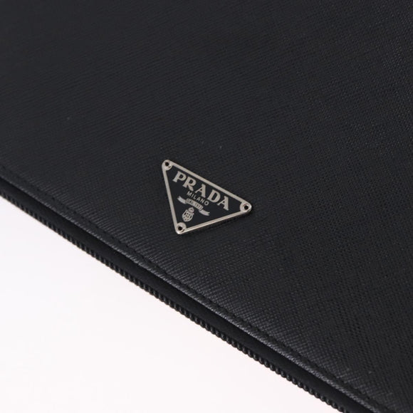 PRADA Binder Case Saffiano Black Silver Auth 200201