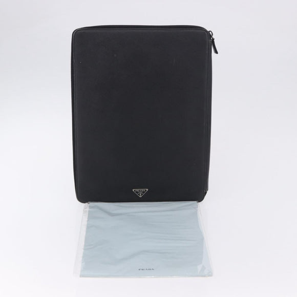 PRADA Binder Case Saffiano Black Silver Auth 200201