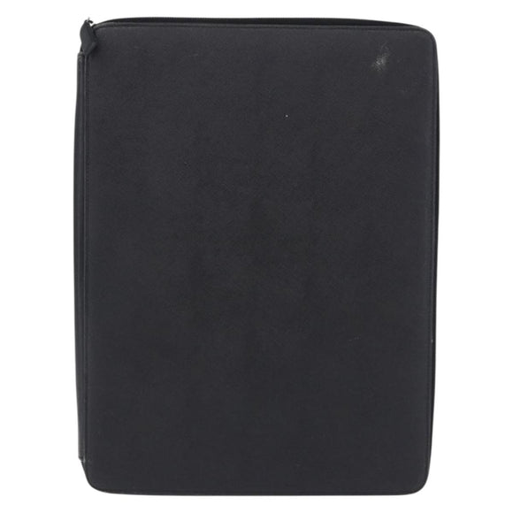 PRADA Binder Case Saffiano Black Silver Auth 200201