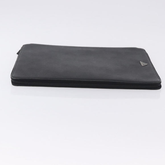 PRADA Binder Case Saffiano Black Silver Auth 200201
