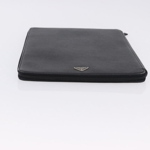 PRADA Binder Case Saffiano Black Silver Auth 200201
