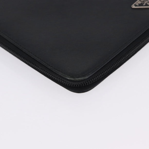 PRADA Binder Case Saffiano Black Silver Auth 200201