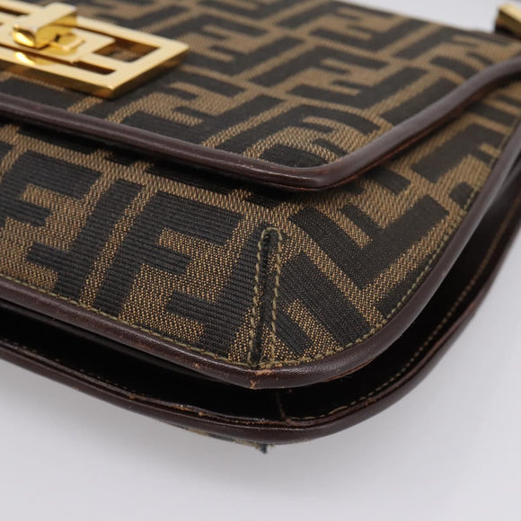 FENDI Zucca Canvas Mamma Baguette Shoulder Bag Brown Gold Tone Auth 200203