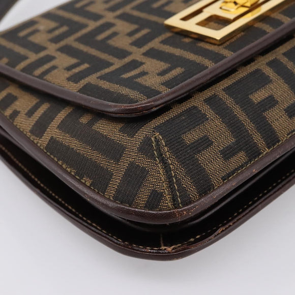 FENDI Zucca Canvas Mamma Baguette Shoulder Bag Brown Gold Tone Auth 200203