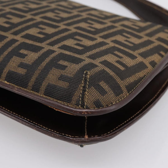 FENDI Zucca Canvas Mamma Baguette Shoulder Bag Brown Gold Tone Auth 200203