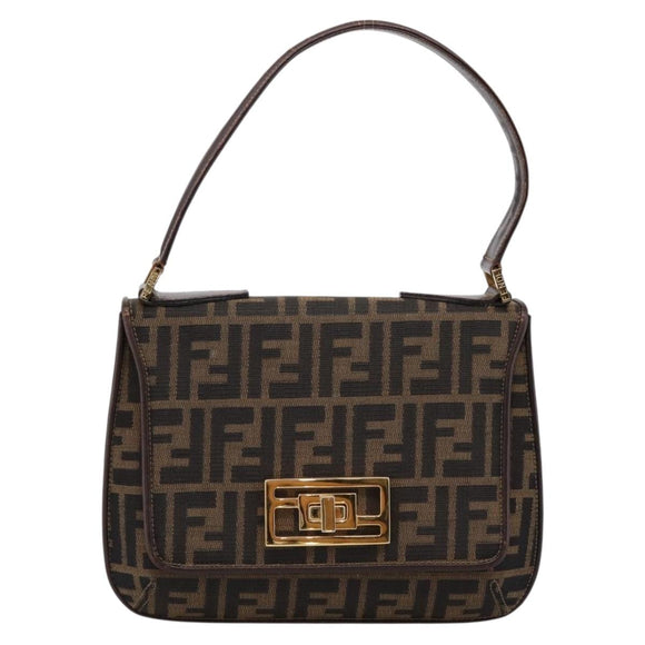 FENDI Zucca Canvas Mamma Baguette Shoulder Bag Brown Gold Tone Auth 200203