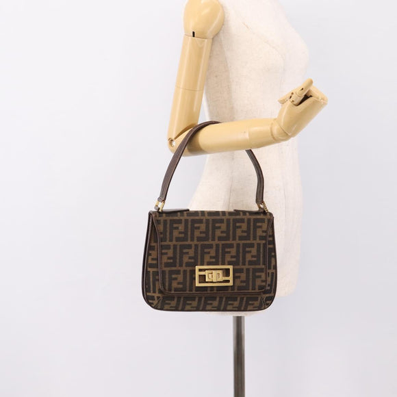 FENDI Zucca Canvas Mamma Baguette Shoulder Bag Brown Gold Tone Auth 200203