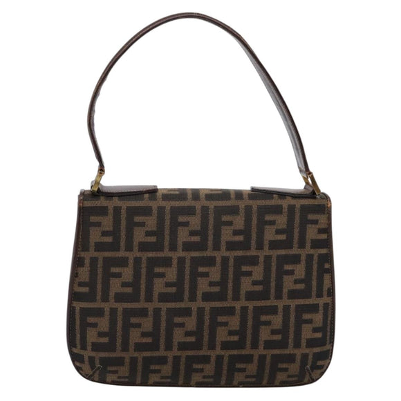 FENDI Zucca Canvas Mamma Baguette Shoulder Bag Brown Gold Tone Auth 200203