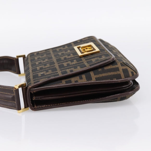 FENDI Zucca Canvas Mamma Baguette Shoulder Bag Brown Gold Tone Auth 200203