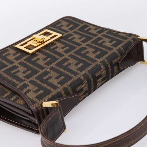 FENDI Zucca Canvas Mamma Baguette Shoulder Bag Brown Gold Tone Auth 200203