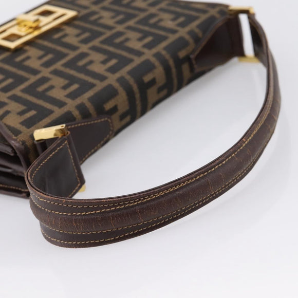 FENDI Zucca Canvas Mamma Baguette Shoulder Bag Brown Gold Tone Auth 200203