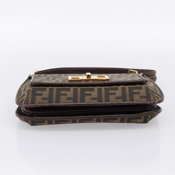 FENDI Zucca Canvas Mamma Baguette Shoulder Bag Brown Gold Tone Auth 200203