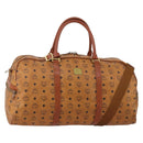 MCM Vicetos Boston Bag PVC Leather 2way Brown Gold Tone Auth 200204-1