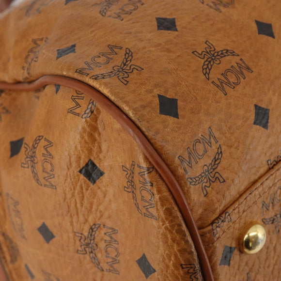 MCM Vicetos Boston Bag PVC Leather 2way Brown Gold Tone Auth 200204