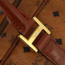 MCM Vicetos Boston Bag PVC Leather 2way Brown Gold Tone Auth 200204-17